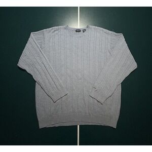 Vintage Izod Cable Knit Sweater Mens XL Light Blue Fisherman Pullover Preppy 90s